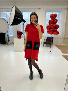 Red Dress with peony embroidery