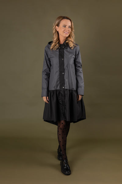 Gray + Black trapeze cut raincoat by Colorfall Raincoats