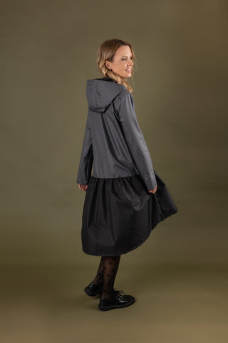 Gray + Black trapeze cut raincoat by Colorfall Raincoats