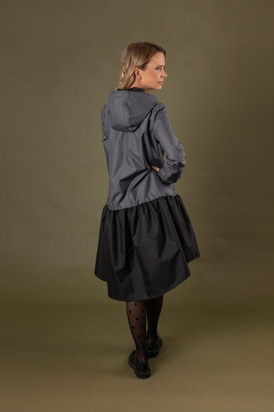 Gray + Black trapeze cut raincoat by Colorfall Raincoats