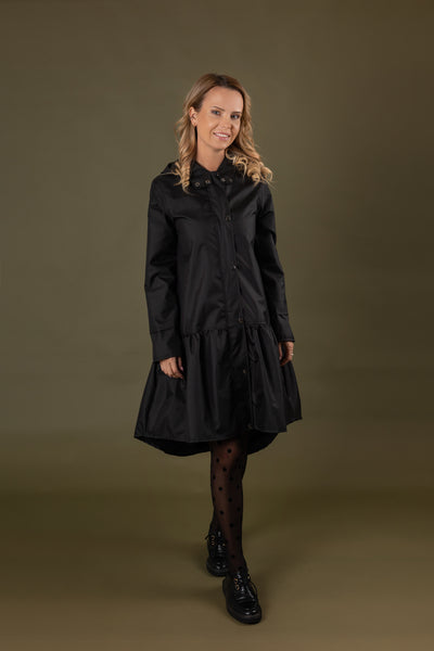 Black trapeze raincoat by Colorfall Raincoats