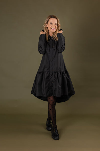 Black trapeze raincoat by Colorfall Raincoats