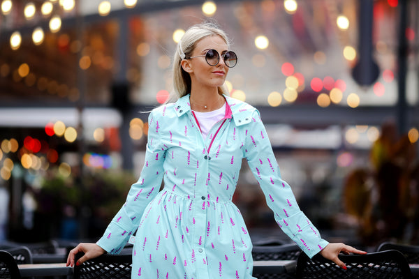 Mint Green Softshell raincoat with lavender print / Tale