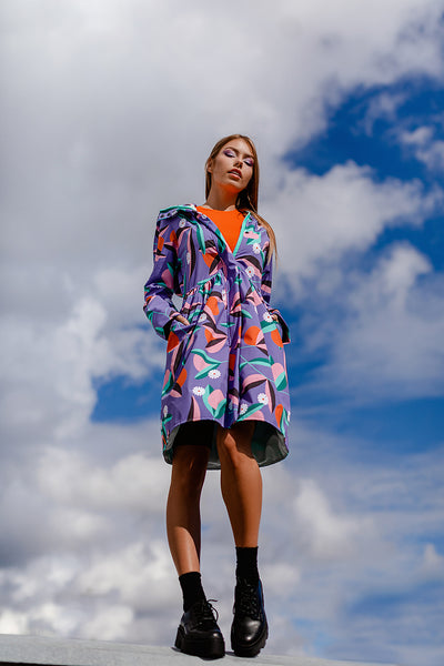 Softshell Raincoat / Purple / Orange print