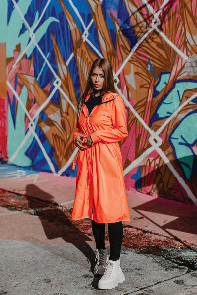 Orange Softshell Raincoat with Belt / Long skirts