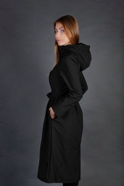 Black Softshell Raincoat with Belt / Long skirts