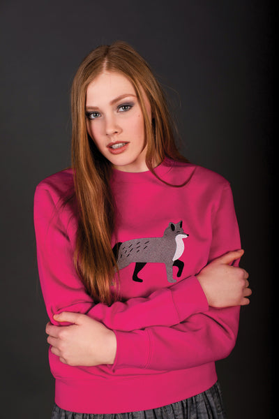 Fuchsias Pink Sweater with Silver Fox embroidery