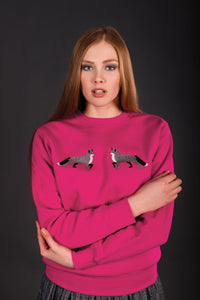 Fuchsias Pink Sweater with Silver Foxes embroidery