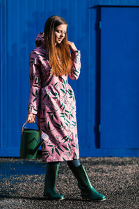 Pink raincoat with Rowan Print / Long skirt