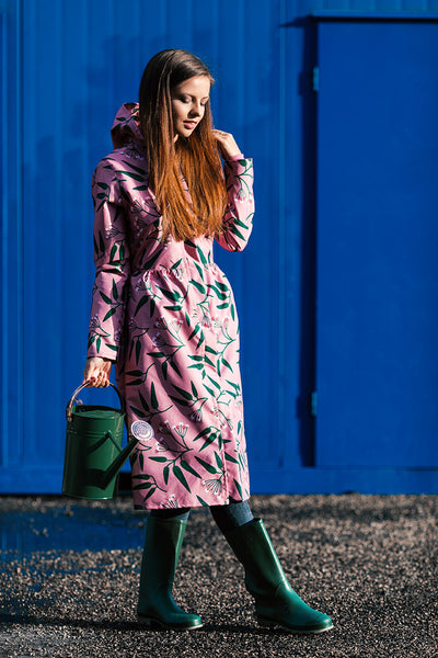 Pink raincoat with Rowan Print / Long skirt