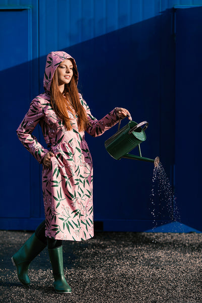 Pink raincoat with Rowan Print / Long skirt