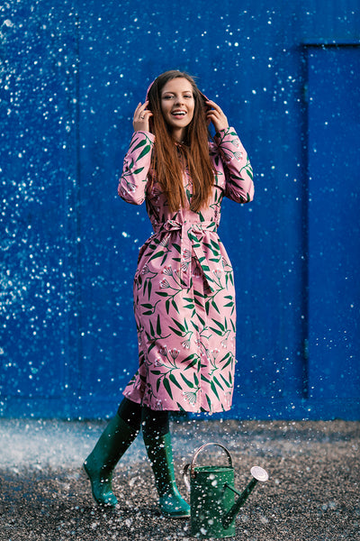 Pink raincoat with Rowan Print / Long skirt