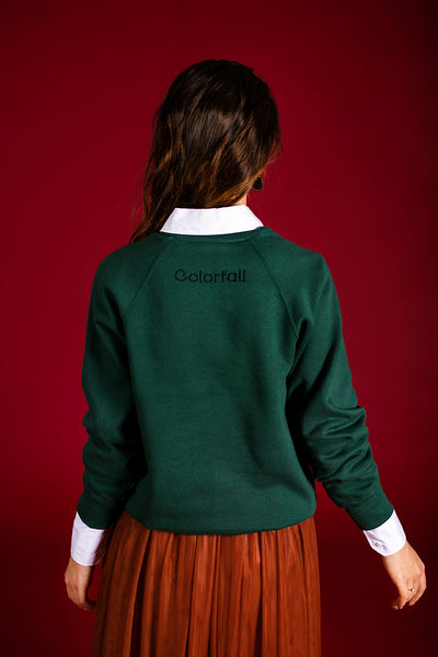 Forest Green Sweater with Foxes embroidery