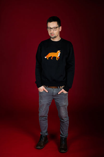 Black Sweater with Fox embroidery / Unisex