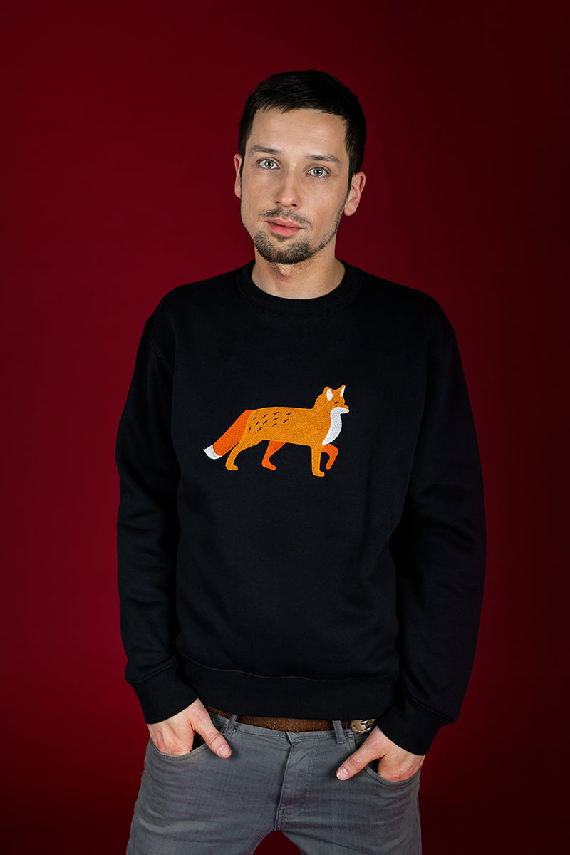 Black Sweater with Fox embroidery / Unisex