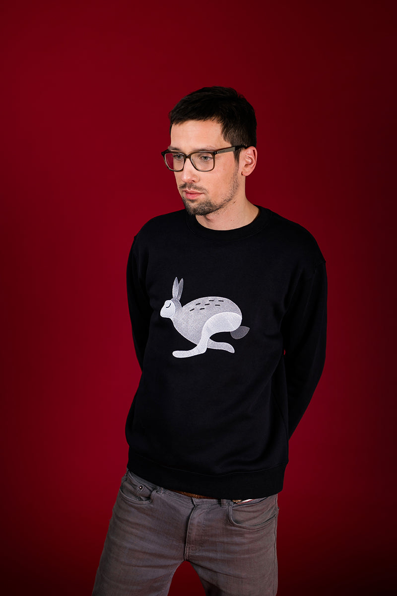 Black Sweater with Bunny embroidery / Unisex