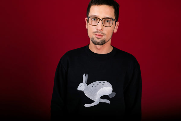 Black Sweater with Bunny embroidery / Unisex