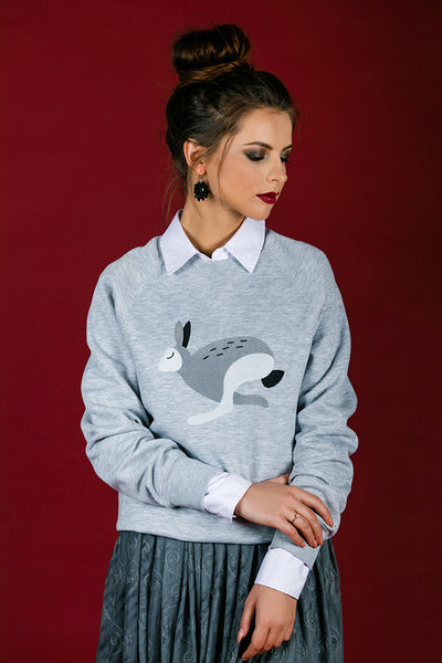 Light Gray Sweater with Bunny embroidery