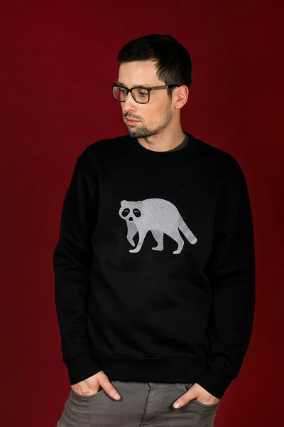 Black Sweater with Raccoon embroidery / Unisex