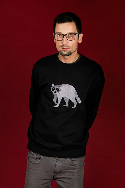 Black Sweater with Raccoon embroidery / Unisex