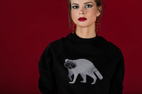 Black Sweater with Raccoon embroidery