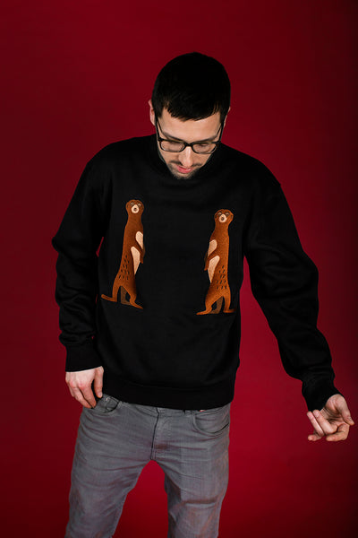 Black Sweater with Suricates embroidery / Unisex