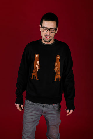 Black Sweater with Suricates embroidery / Unisex