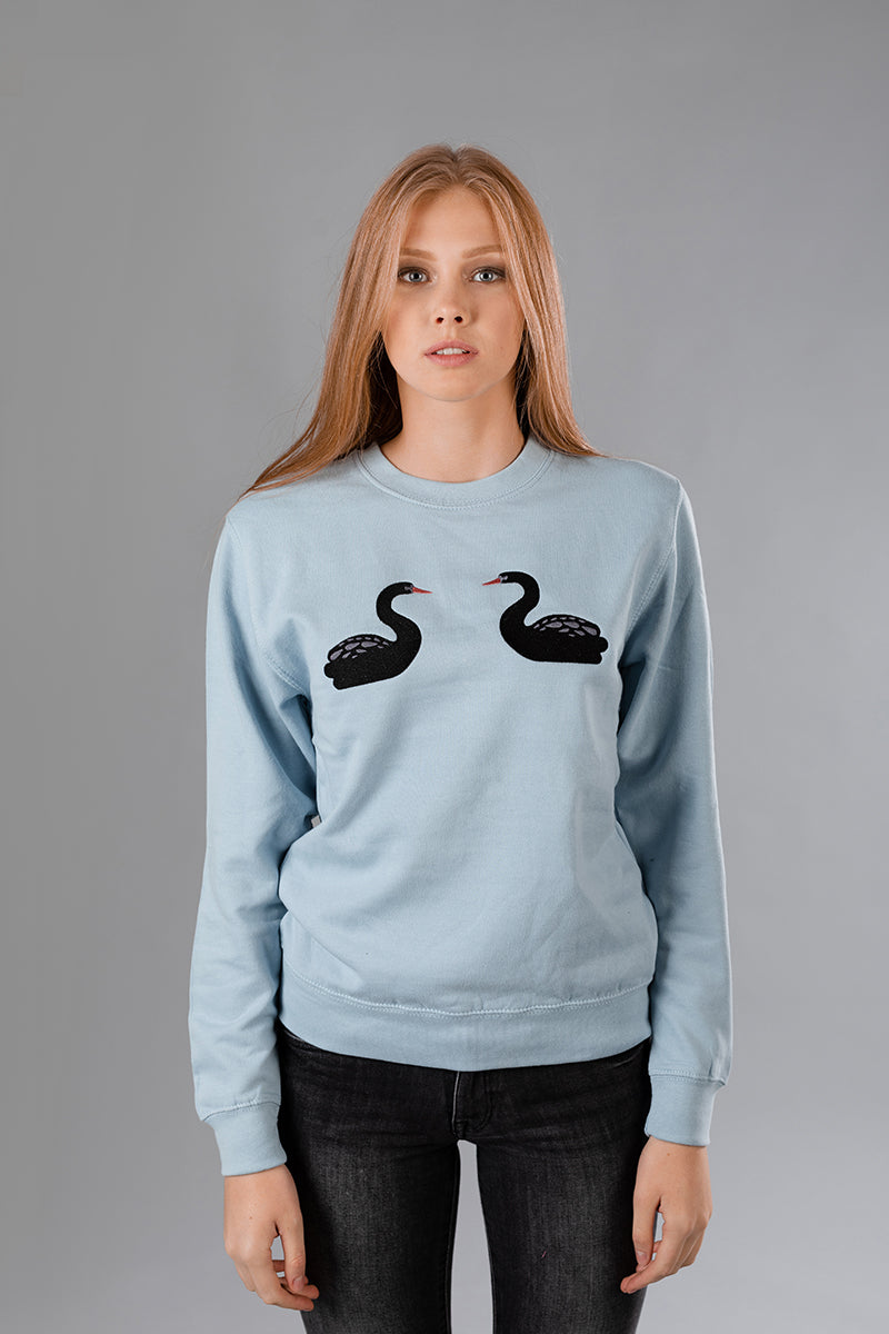 Light Blue Sweater with Swans embroidery