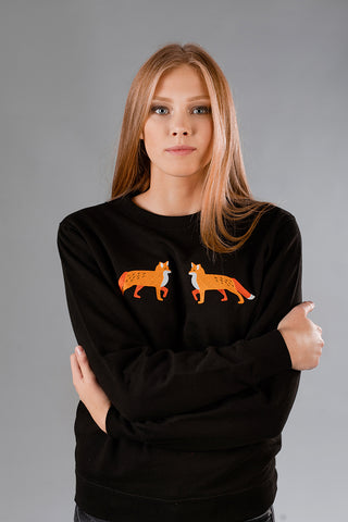 Black Sweater with Foxes embroidery