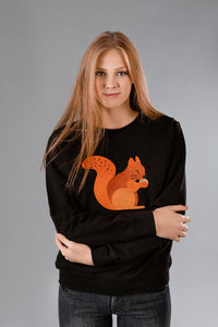 Black Sweater with Squirrel embroidery