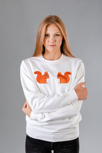 White Sweater with Squirrels embroidery