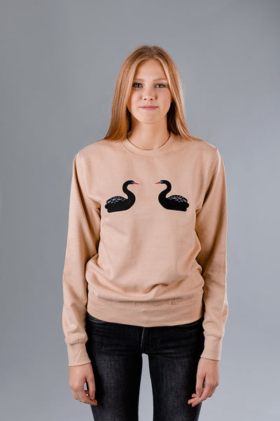 Beige Sweater with Swans embroidery