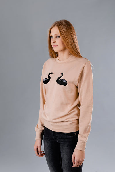 Beige Sweater with Swans embroidery