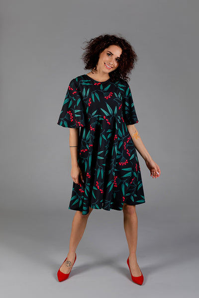 Dress with Rowan Print / Red berries