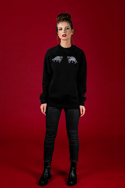 Black Sweater with Raccons embroidery