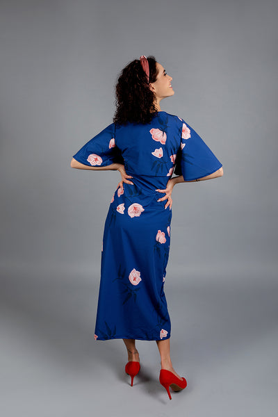 Dress with Flower Print / Blue / Long