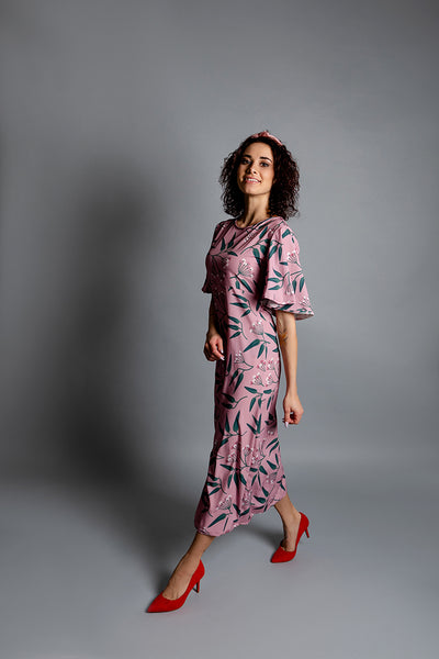 Pink Dress with Rowan Print / Long skirt