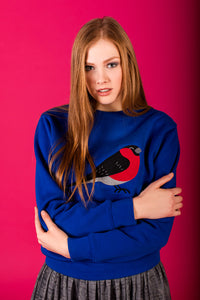 Royal Blue Sweater with Bullfinch embroidery