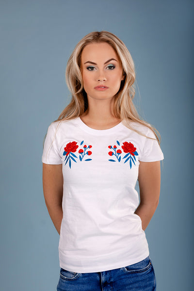 T-Shirt with Red Peonies