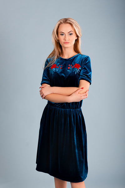 Blue Dress with Peonies