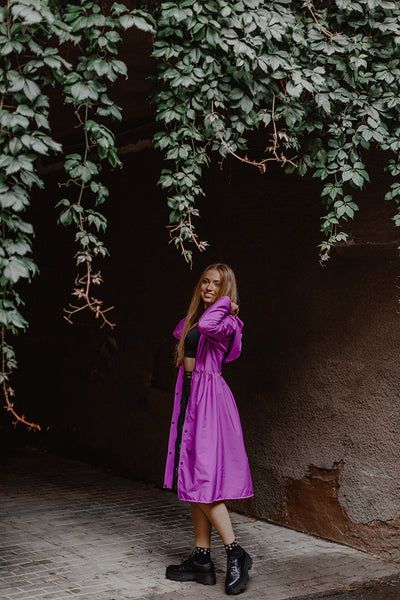 Purple-Pink Softshell Raincoat with belt / Long skirt