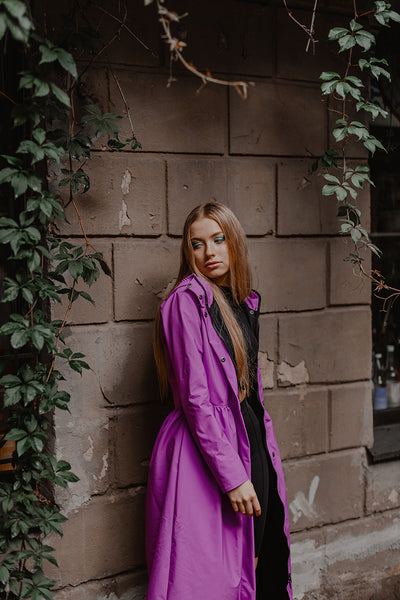 Purple-Pink Softshell Raincoat with belt / Long skirt