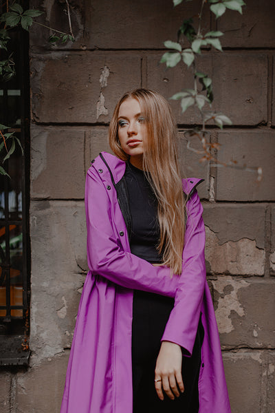 Purple-Pink Softshell Raincoat with belt / Long skirt