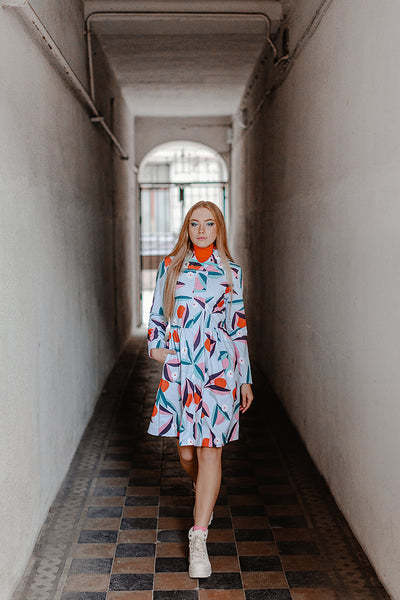 Softshell raincoat / Mint / Orange print