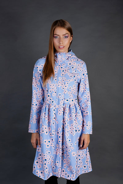 Softshell raicoat / Light Blue / Pink Flowers