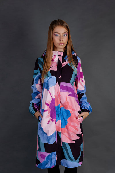 Softshell Raincoat / Flower print / Oversize