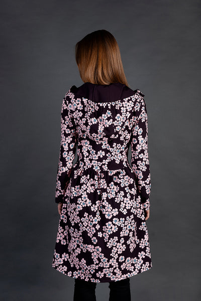 Softshell raincoat / Dark Burgundy / Pink Flowers