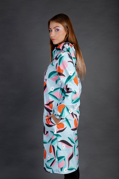 Softshell raincoat / Mint / Orange print / Oversize