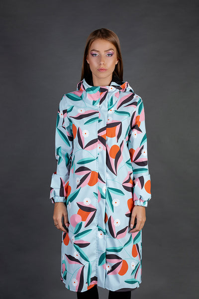 Softshell raincoat / Mint / Orange print / Oversize