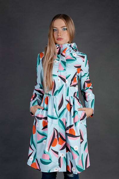 Softshell raincoat / Mint / Orange print